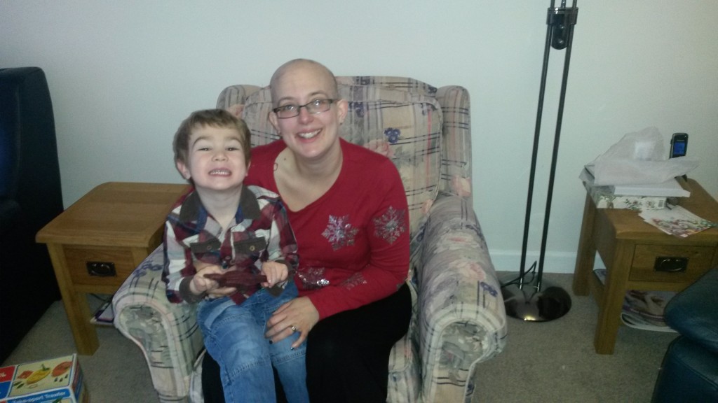 Holly and Miles at Christmas, after 2 rounds of chemo